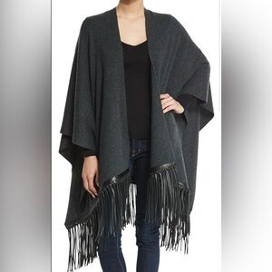 NWT Vince Cashmere wool cape wrap shawl poncho jacket leather fringe one size